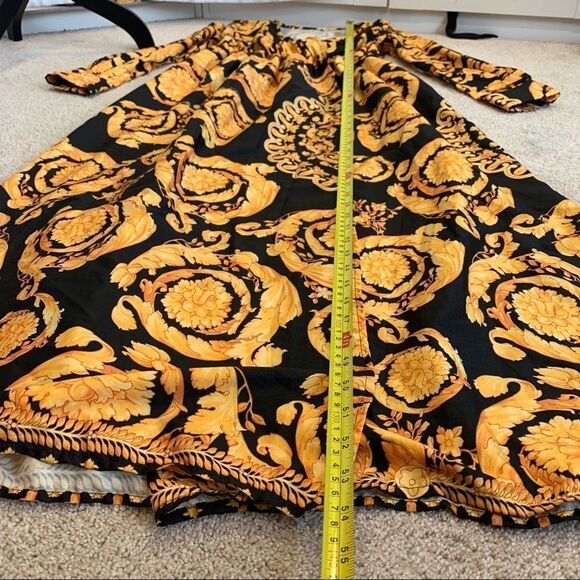 YELLOW black chain print Versace inspired maxi dress Sz M - Picture 12 of 15